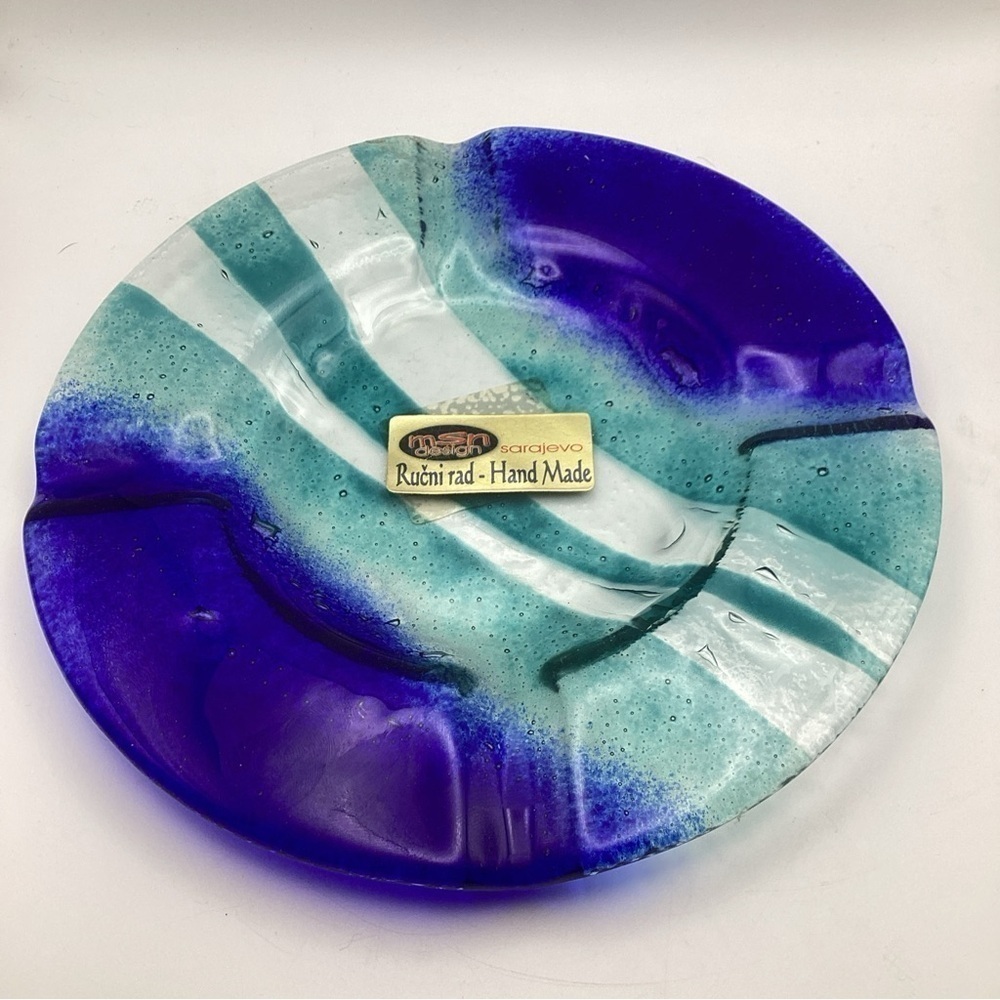 MSNdesign Multicolored Glass Trinket Tray Key Dish Made In Sarajevo Vintage 7.5”